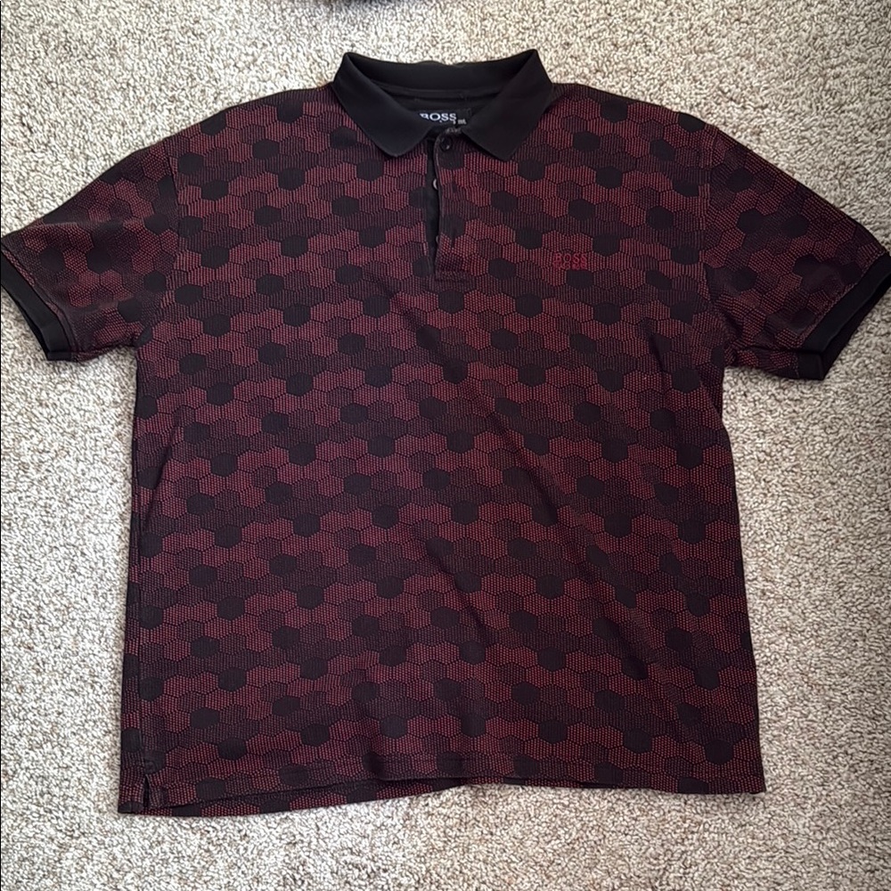 Hugo Boss Red and Black Polo Shirt Classic Design